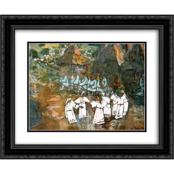 Nicholas Roerich 2x Matted 24x20 Black Ornate Framed Art Print 'Daning (Horovod)'