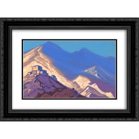 Nicholas Roerich 2x Matted 24x20 Black Ornate Framed Art Print 'Dark-blue mountains and buildings on the hiil'