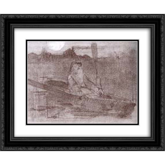 Nicholas Roerich 2x Matted 24x20 Black Ornate Framed Art Print 'Hunter on the boat'