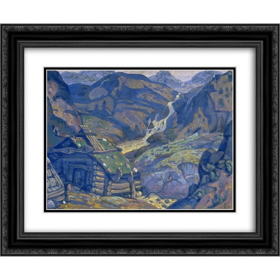 Nicholas Roerich 2x Matted 24x20 Black Ornate Framed Art Print 'Mill in the mountains'
