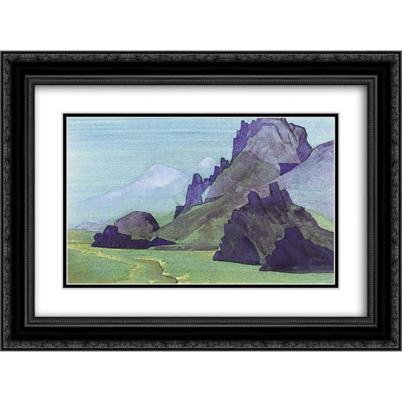 Nicholas Roerich 2x Matted 24x20 Black Ornate Framed Art Print 'View of the Himalayan Foothills'