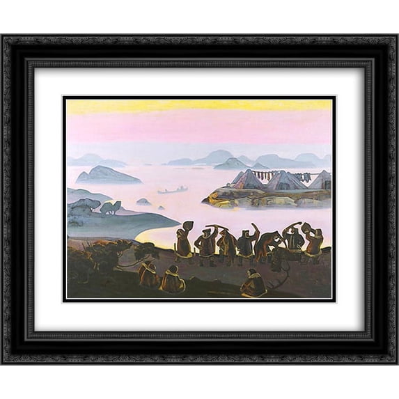 Nicholas Roerich 2x Matted 24x20 Black Ornate Framed Art Print 'Yarilin calls'