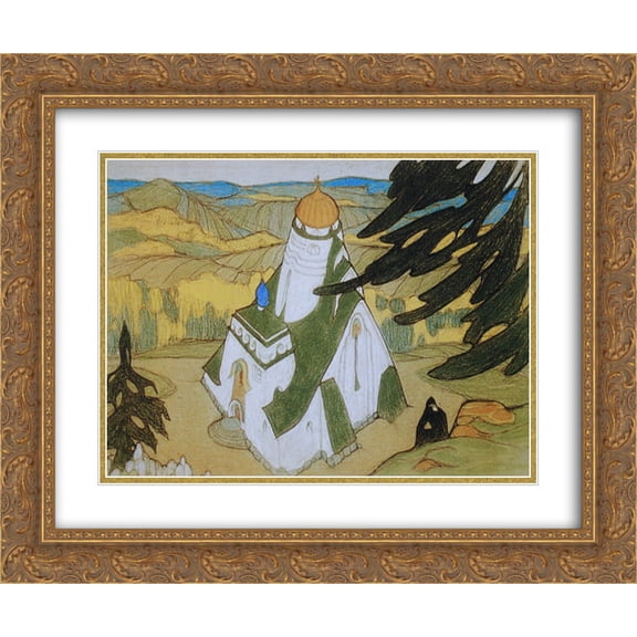Nicholas Roerich 2x Matted 24x20 Gold Ornate Framed Art Print 'A Temple'