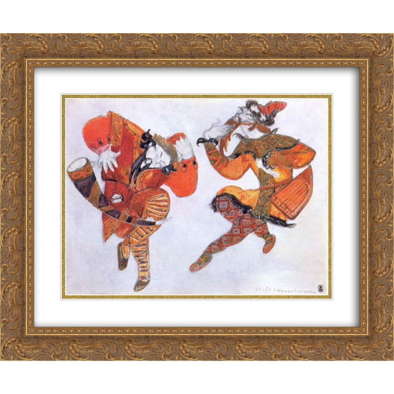 Nicholas Roerich 2x Matted 24x20 Gold Ornate Framed Art Print 'Clowns Skula and Yeroshka'