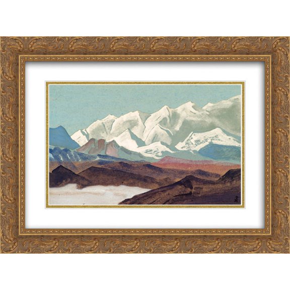 Nicholas Roerich 2x Matted 24x20 Gold Ornate Framed Art Print 'Himalayas. Chain of Kanchenjunga.'