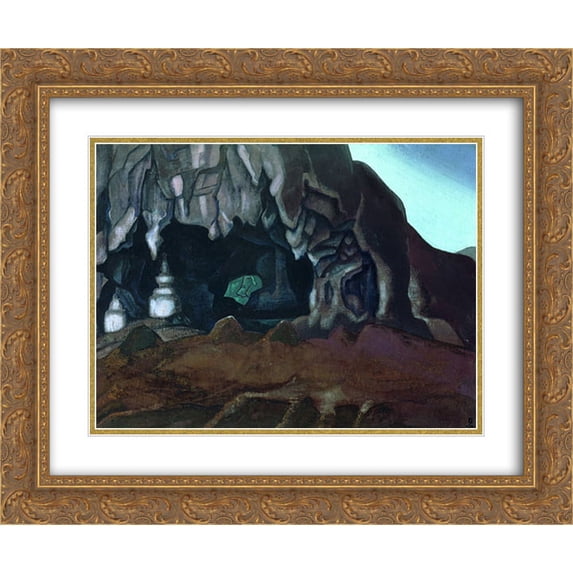 Nicholas Roerich 2x Matted 24x20 Gold Ornate Framed Art Print 'Holy cave'