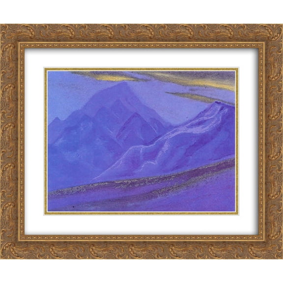 Nicholas Roerich 2x Matted 24x20 Gold Ornate Framed Art Print 'Ladakh. Golden clouds over blue mountains.'