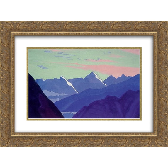 Nicholas Roerich 2x Matted 24x20 Gold Ornate Framed Art Print 'Rohtang pass'
