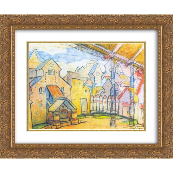Nicholas Roerich 2x Matted 24x20 Gold Ornate Framed Art Print 'The court of Prince Vladimir Galitsky (Study of scene design for Prince Igor)'
