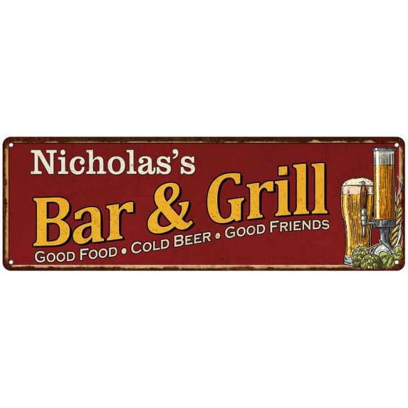Nicholas's Bar and Grill Red Man Cave Decor 6x18 Sign 106180054482