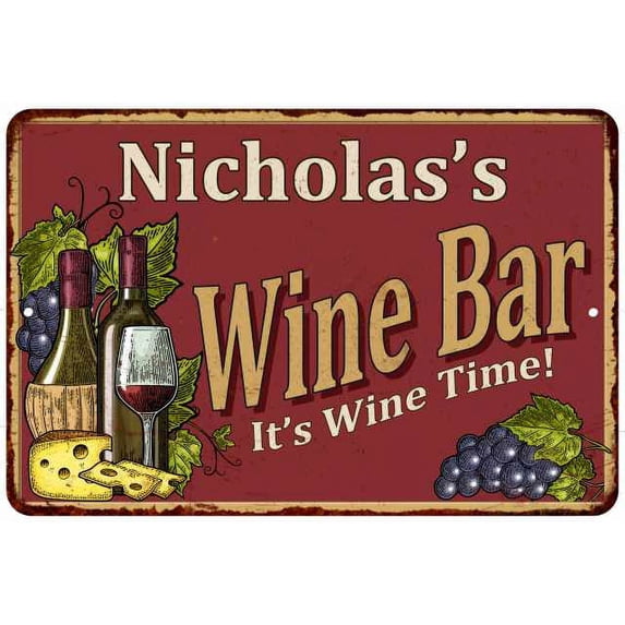 Nicholas's Red Wine Bar Sign Metal 8 x 12 Matte Finish Metal 108120054269
