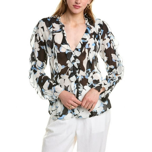 Nicholas womens  Amira Bias Ruffle Silk Top, 0, Black