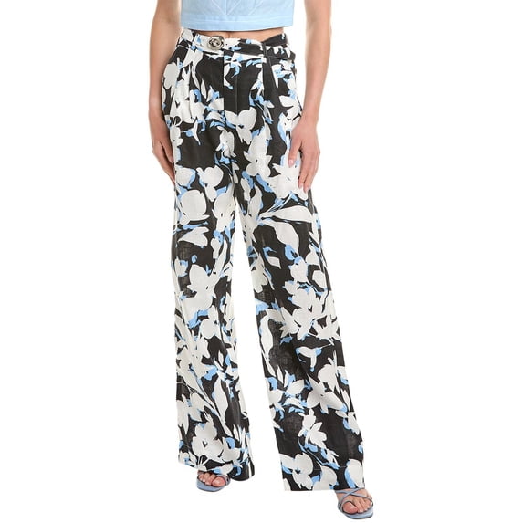 Nicholas womens Calista Belted Wide Leg Linen-Blend Pant, 10, Black