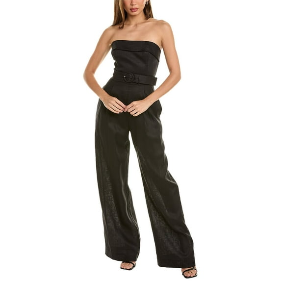 Nicholas womens Chesa Banded Corset Linen Jumpsuit, 6, Black