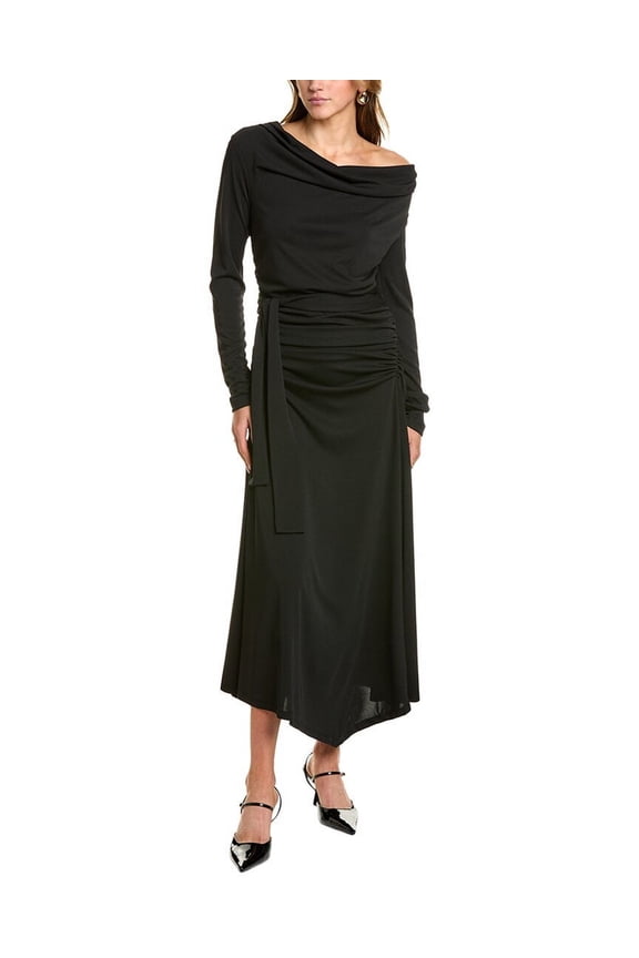 womens  Elysia Scarf Cowl Neck Midi Dress, 2, Black
