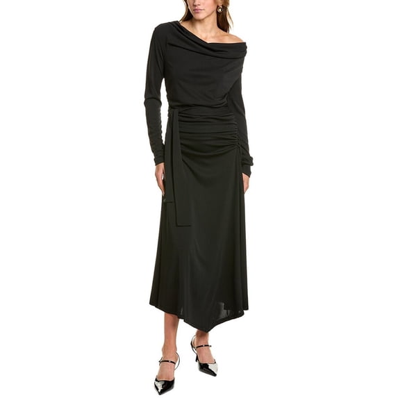 Nicholas womens Elysia Scarf Cowl Neck Midi Dress, 6, Black
