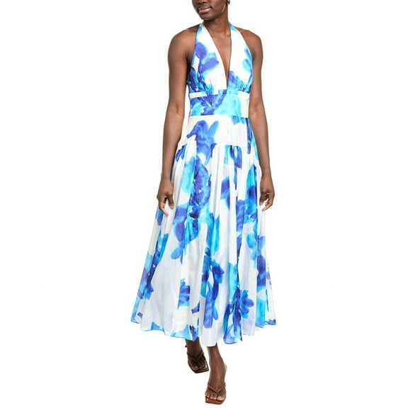 Nicholas womens Giulia Silk-Blend Midi Dress, 0, White