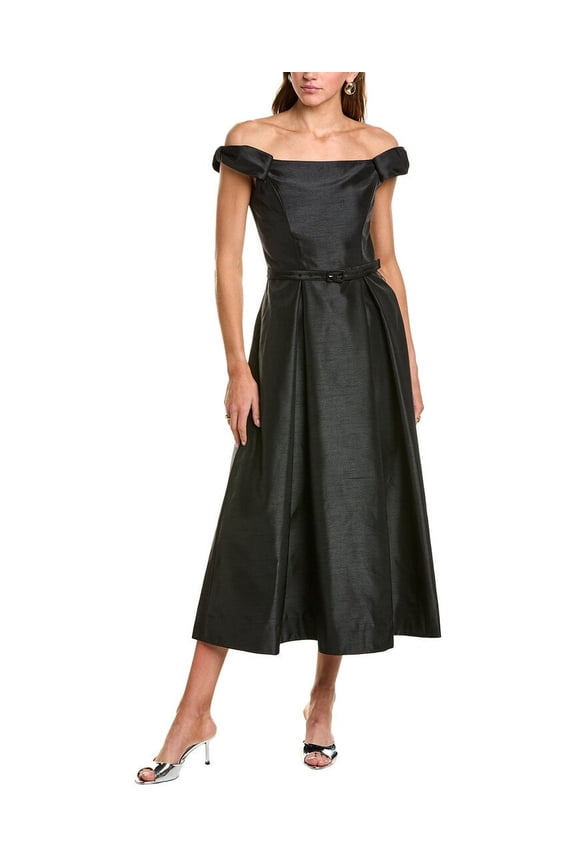 womens Kaden Bow Off-Shoulder Midi Dress, 2, Black
