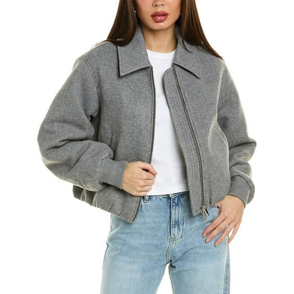 Nicholas womens Leslie Wool-Blend Bomber Jacket, 10, Grey