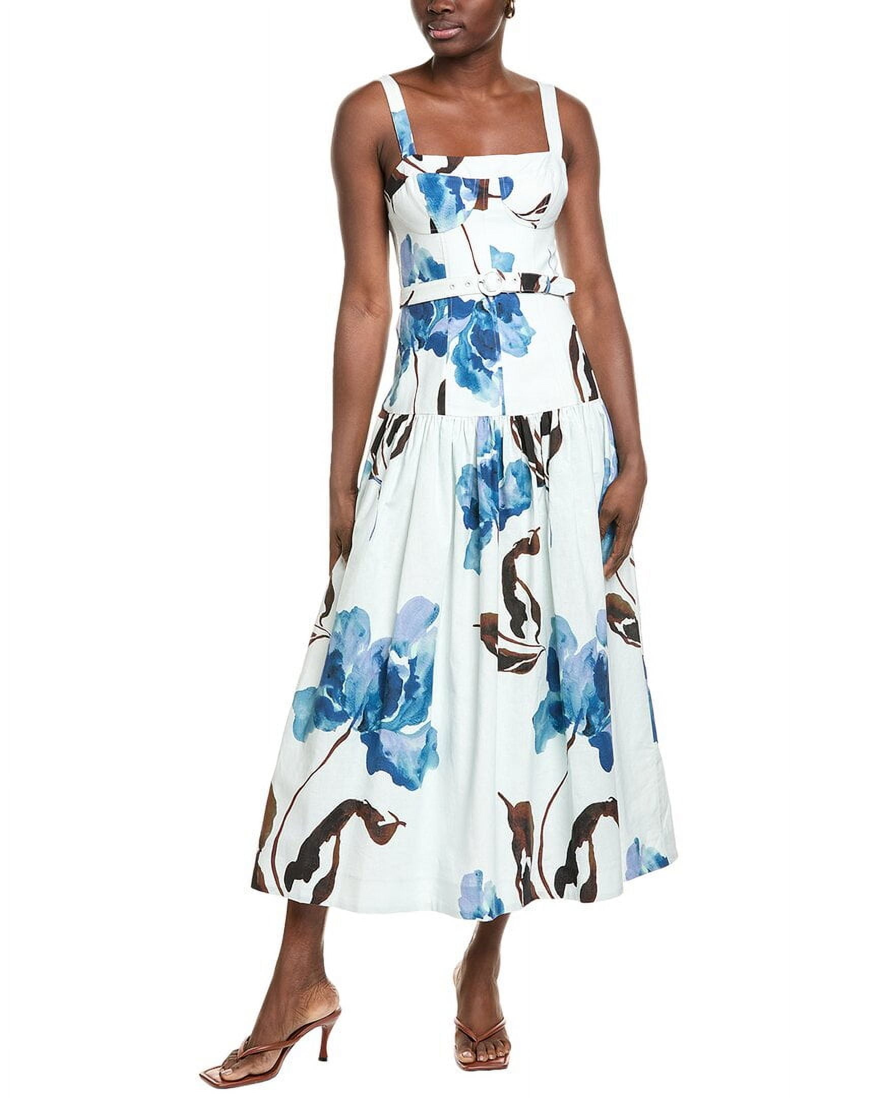 Nicholas womens Lidia Linen Blend-Midi Dress, 0, White - Walmart.com