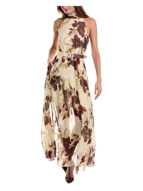 womens Lucia Silk-Blend Midi Dress, 0, Ivory