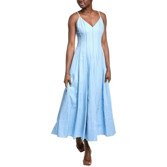 Nicholas womens Michah Linen-Blend Midi Dress, 4, Blue