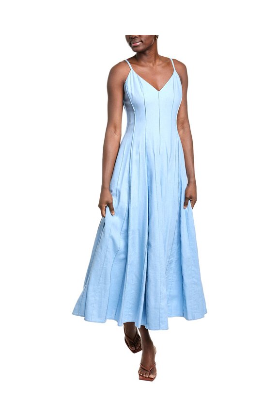 womens Michah Linen-Blend Midi Dress, 4, Blue