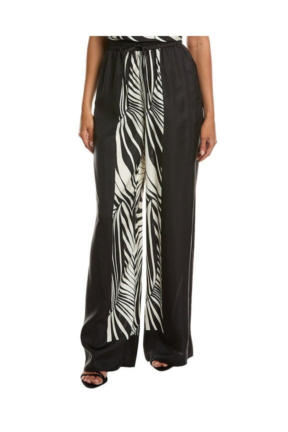 womens  Sandra Pull-On Wide Leg Silk-Blend Pant, 0, Black