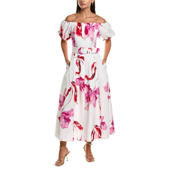 Nicholas womens Santha Linen-Blend Midi Dress, 0