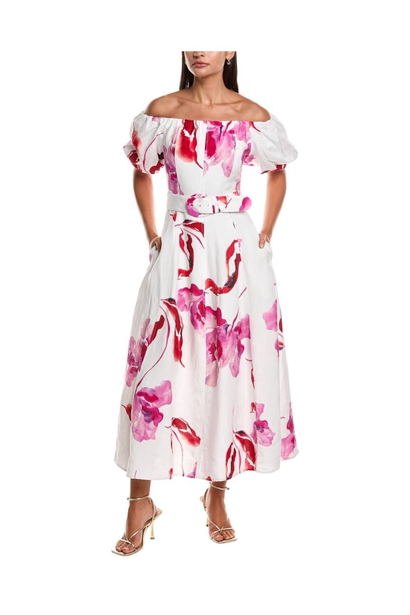 womens Santha Linen-Blend Midi Dress, 0