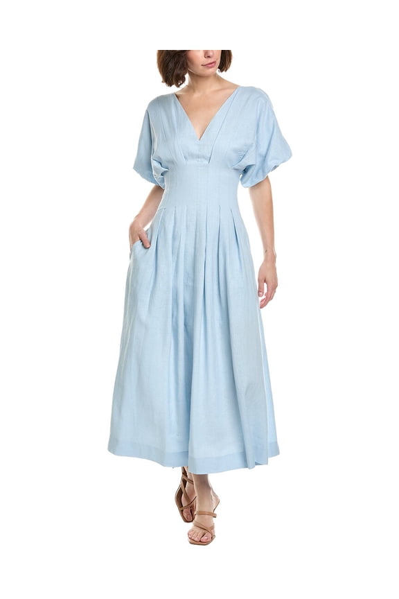 womens Vicky Linen-Blend Midi Dress, 4