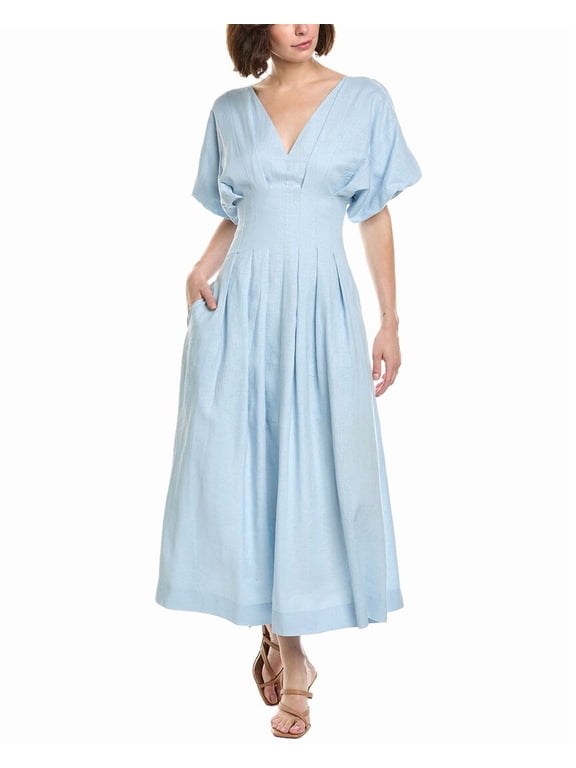 womens Vicky Linen-Blend Midi Dress, 4