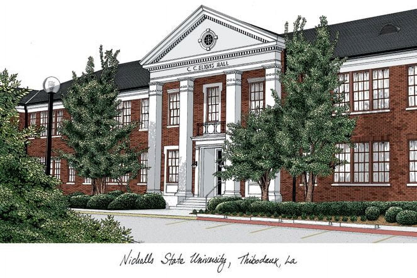 Nicholls State 11w x 8.5h Manhattan Black Single Mat Gold Embossed Diploma Frame with Bonus Campus Images Lithograph (value savings at $59)
