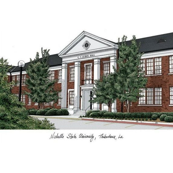 Nicholls State 11w x 8.5h Manhattan Black Single Mat Gold Embossed Diploma Frame with Bonus Campus Images Lithograph (value savings at $59)