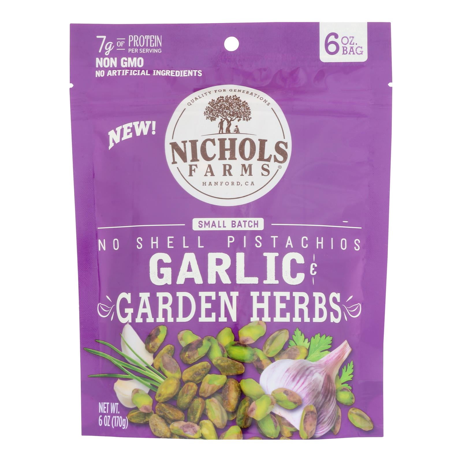 Nichols Farms No Shell Garlic Garden Herbs Pistachios 6 oz