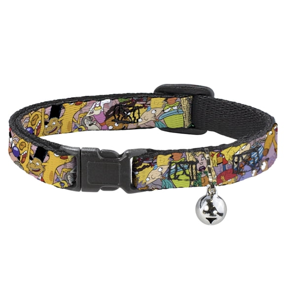 Nick 90s Breakaway Cat Collar With Bell, Plastic Clip, Easy Adjustable, Nick 90s Rewind Character Mash Up Collage Pinks, 8.5 to 12 Inches 0.5 Inch Wide