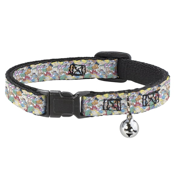 Nick 90s Breakaway Cat Collar With Bell, Plastic Clip, Easy Adjustable, Nick 90s Rewind Character Mash Up Collage White, 8.5 to 12 Inches 0.5 Inch Wide