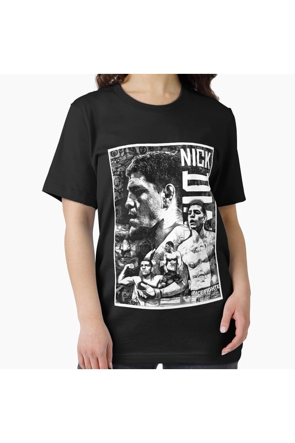 Nick Diaz Black And White Retro Fighter Illustration MMA Graphic Unisex T-Shirt, up to size 5XL