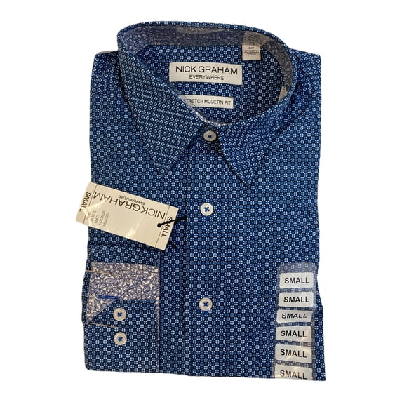 Nick Graham Everywhere Men's L/S Stretch Modern Fit Button Down Shirt (Navy, S)