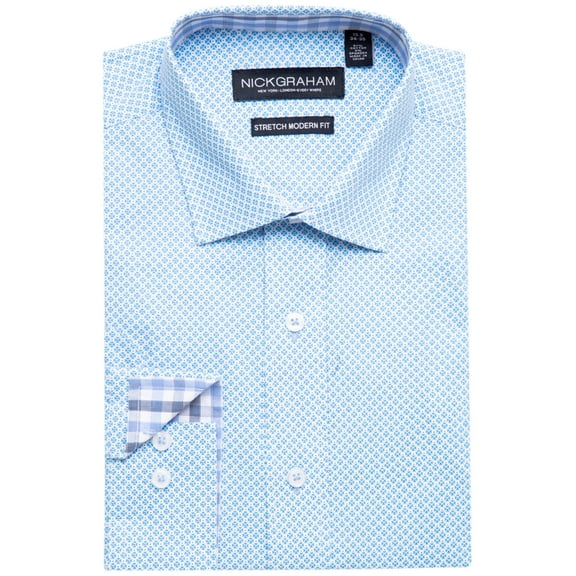 Nick Graham Four Petal Stretch Dress Shirt Large-R 16/16.5 Neck 32/33 Sleeve Green