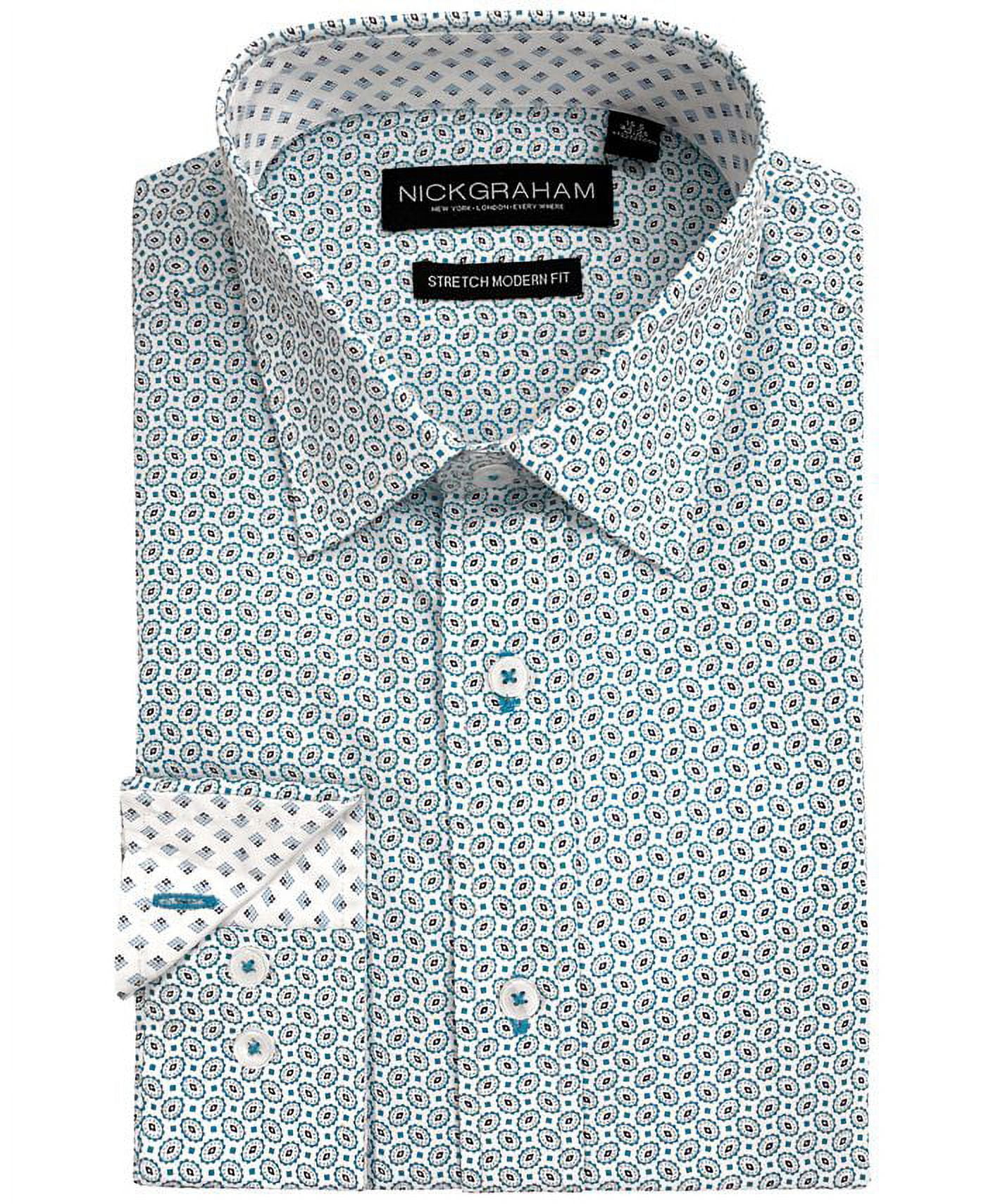 NICK GRAHAM Mens Modern-Fit Stretch Foulard Geometric Print Dress Shirt