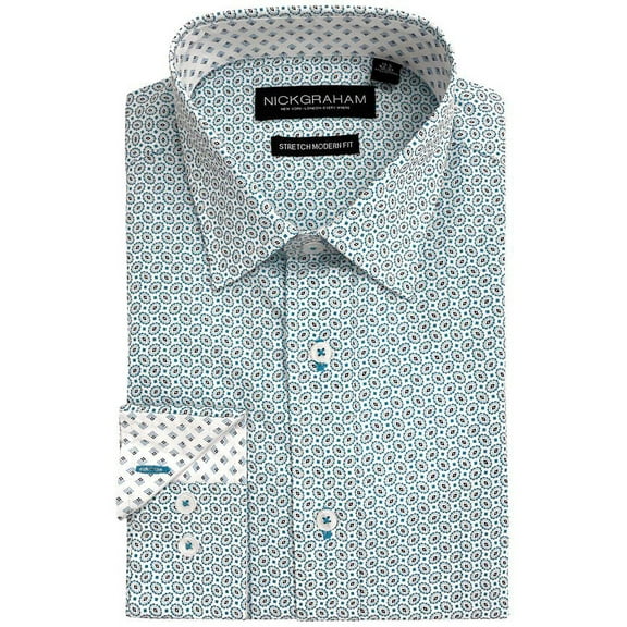Nick Graham Mens Modern-Fit Stretch Foulard Geometric Print Dress Shirt