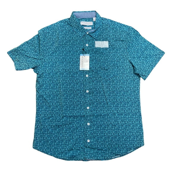 Nick Graham Men's Performance Stretch Printed Woven Short Sleeve Button Up Shirt (Aqua, S)