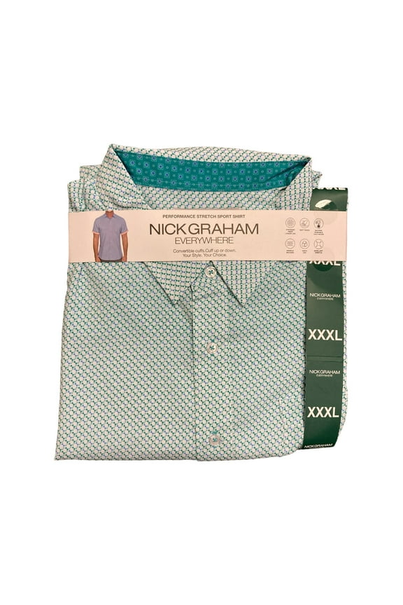 Men's Performance Stretch Sport Short Sleeve Woven Shirt (Green, S)