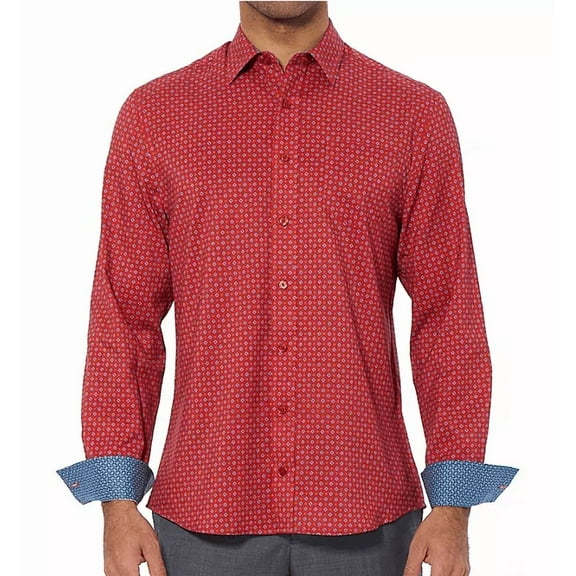 Nick Graham Men's Printed Long Sleeve Woven Shirt (Rust, Medium)