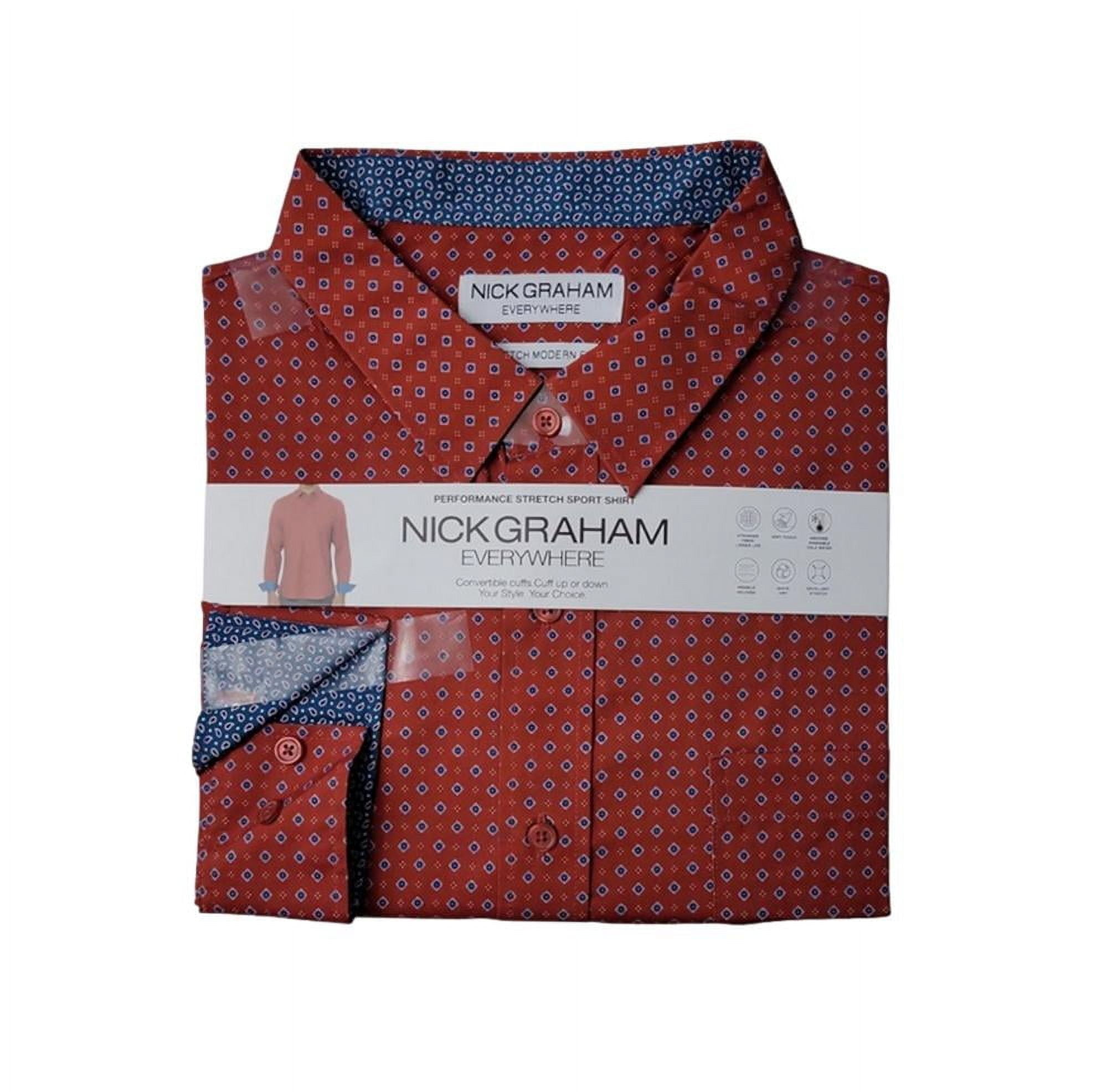NICK GRAHAM Men's Printed Long Sleeve Woven Shirt (Rust, Small)