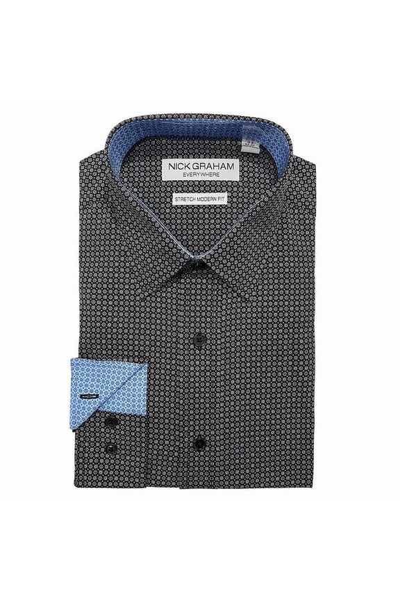 Men's Traveler Collection Performance Modern-Fit Stretch Dress Shirt 18-18.5 Sleeves 36/37 Neck Black Star