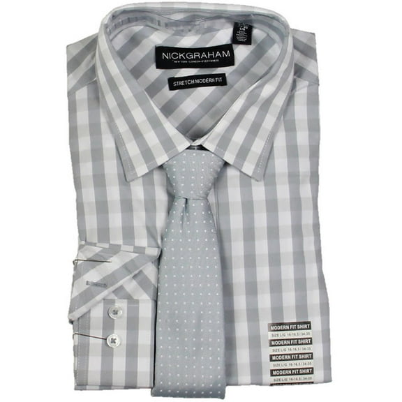 Nick Graham Mens Check Print Modern Fit Dress Shirt