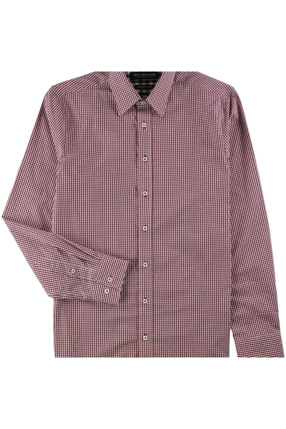 Mens Checke  red Modern Fit Button Up Dress Shirt, Red, 14/15