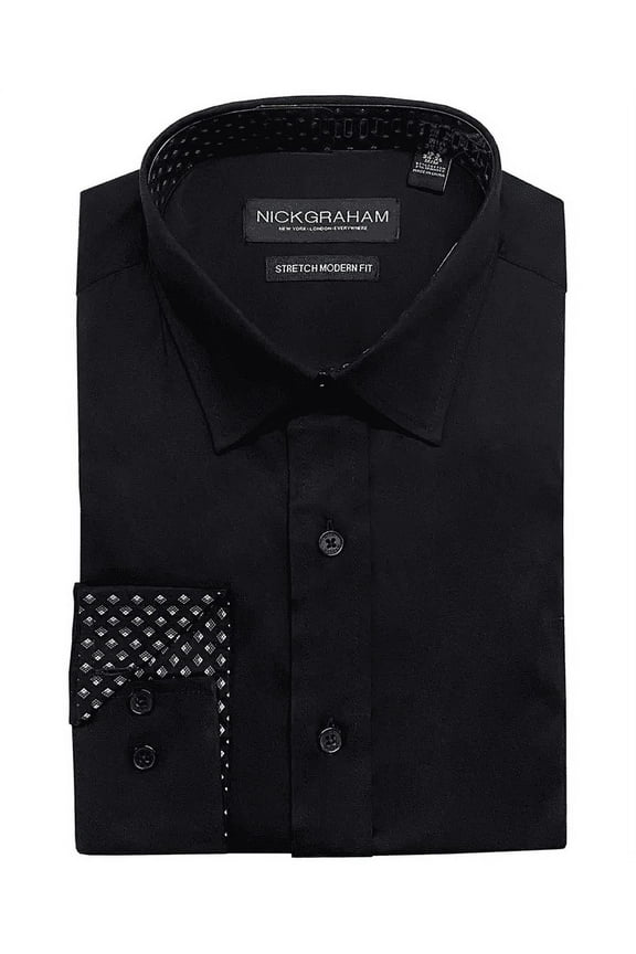 Mens Modern Fit Dress Shirt Black Large 16-16.5 32/33